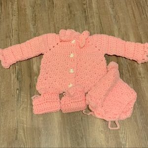 Baby Girl 0-3 Months Pink Hand-Made Crochet Set